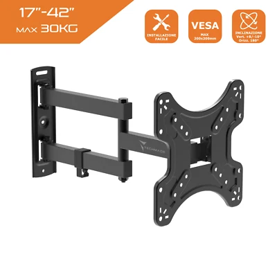 TECHMADE Staffa TV e Monitor | Supporto a parete con braccio 22" 24" 27" 32" 42" max 30KG