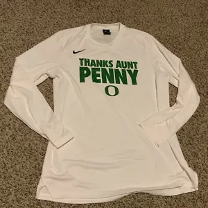 Nike Oregon Ducks “Thanks Aunt Penny” Shooter L/S Shirt Men’s Size XL Used White - Picture 1 of 5