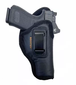 Optics/Red Dot/MOS/RMR Optic Cut IWB Houston Eco Leather Holster - Choose Model - Picture 1 of 33