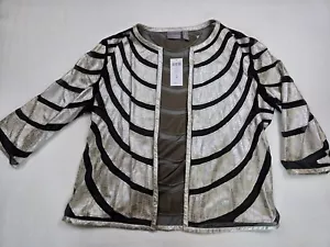 NWT Chicos Travelers Collection Metallic Silver Black Open Front Jacket Size 2 L - Picture 1 of 5