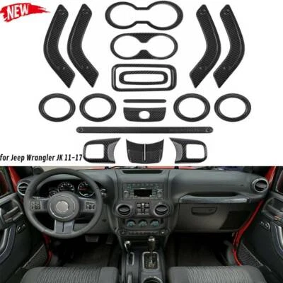 18x Full Set Interior Decor Trim Kit Carbon Fiber for Jeep Wrangler JK 11-17 - Image 1 of 4