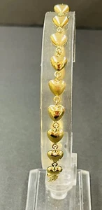 14K Yellow Gold Puff Heart Anklet 10" - Picture 1 of 8