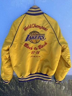 Custom Lakers Bomber Jacket Satin Gold Back 2 Back 87,88 World Champs Steve - Image 1 of 4