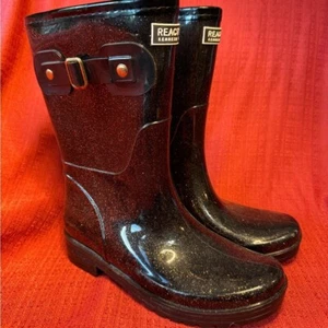 Kenneth Cole Reaction schwarz und kupfer Glitzer Regenstiefel, Damen 6, gebraucht, in einwandfreiem Zustand - Bild 1 von 7
