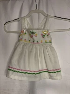 VTG 80’ Button Strap White Embroidered Flower Garden Sleeveless Dress 24mos. - Picture 1 of 11