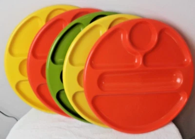 Vintage Lot of 5 Yellow, Green & Orange Lunch Serving Trays 12” - Image 1 of 4