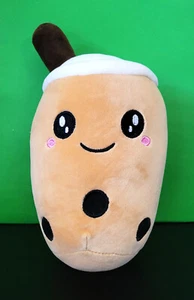Stuffed Boba Bubble Milk Tea 9" Plush Smiley Caramel Kawaii Stuffed Animal - Picture 1 of 2