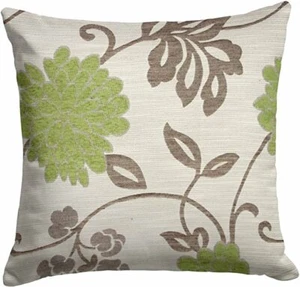 Set of 2 Chenille Green Floral Thick Linen Textured 18" Cushion Covers £11.95 - Picture 1 of 2
