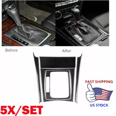 5PC Carbon Fiber Gear Shift Panel Trim Set For Mercedes-Benz C Class W204 07-13 Foto 1 de 4