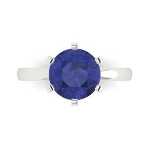 3Ct Round Cut Simulated Tanzanite Solitaire Engagement Ring, 14K White Gold - Picture 1 of 11