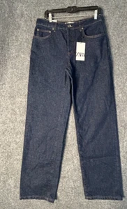 ZARA Men's Size 34 X 32 Relaxed Slim Straight Fit Blue Jeans Dark Wash Indigo - Picture 1 of 13