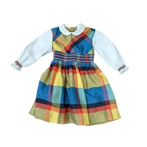 Vintage Sears Honey Suckle Fashions Colorful Plaid Smocked Peterson Dress Size 6 - Picture 1 of 7