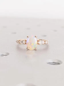 Natural Oval Australian Fire Opal Gold Plated 925 Silver Engagement Ring For Her - Picture 1 of 4