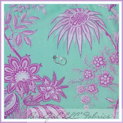 BonEful Fabric FQ Quilt Cotton Aqua Purple White AMY BUTLER Free Spirit Flower L - Image 1 of 4