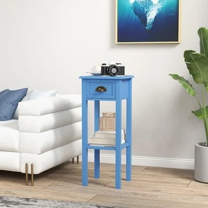 2-Tier Side Table with Drawer Shelf for Living Room, Light Blue - Picture 1 of 11