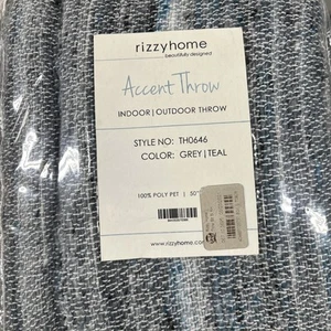 Rizzy Home Accent Throw 100% Poly Grey - Teal (50” X 60”) Great Price - Picture 1 of 2