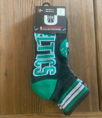 Boston Celtics NBA (3) PAIRS Youth QTR CUT-SHOE SIZE 4-9.5-Sock Size 9-11 L - Image 1 of 4
