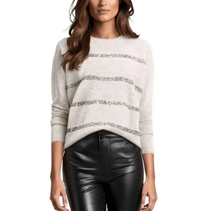 Vince Camuto Womens Gray Sequined Pullover Sweater M BHFO 7850 - Picture 1 of 1