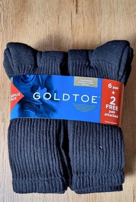 Paquete de 8 pares de calcetines de algodón GoldToe adicionales de 6+2 negros para hombre talla 6-12,5 Foto 1 de 4