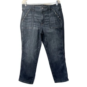 White House Black Market Damenjeans Größe 14 Blau Gerade Kurze Taschen Nieten - Bild 1 von 11