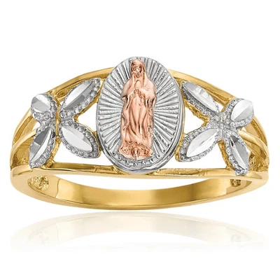 14K Solid Two Tone Gold Our Lady of Guadalupe Virgin Mary Ring - Image 1 of 4