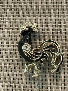 Hahn Anstecknadel schwarz silber Strass krähende Brosche 1 Zoll - Bild 1 von 8