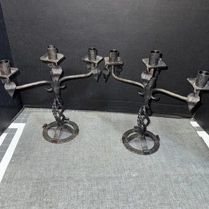 Beautiful pair of black Wrought Iron handmade candelabra’s 1954 Texas - Picture 1 of 8