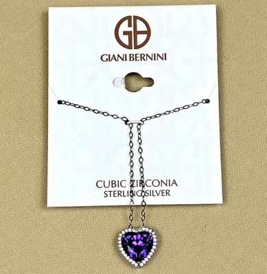 Collar colgante corazón halo circonita cúbica púrpura plata 925 16 pulgadas por Giani Bernini nuevo con etiquetas $95 Foto 1 de 4