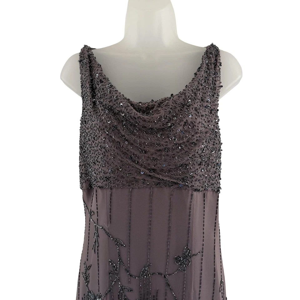 Bob Mackie Gown Dress Womens 8 Mauve Beaded Sequin Cowl Neck Formal Evening Maxi - Image 1 of 4