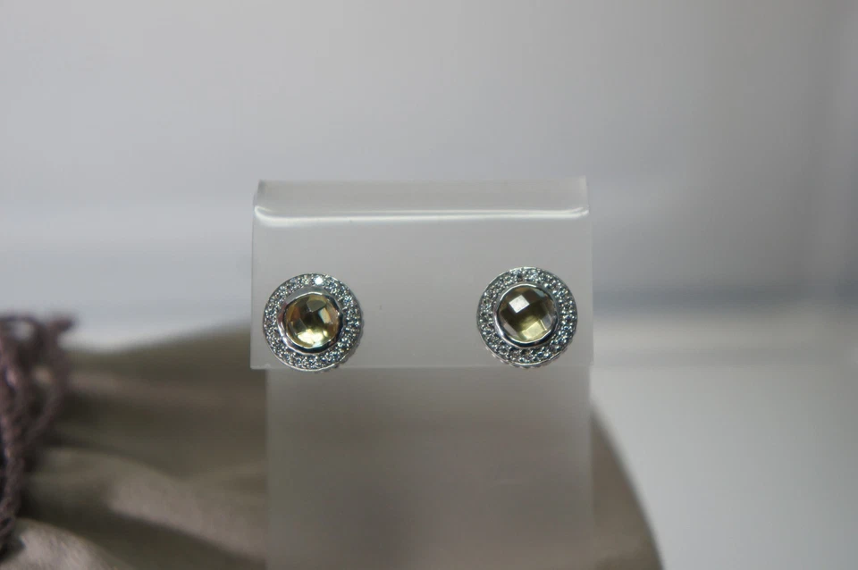 Pendientes David Yurman Plata 925 Oro 585 Limón Citrino Diamante Halo CERISE Foto 1 de 4