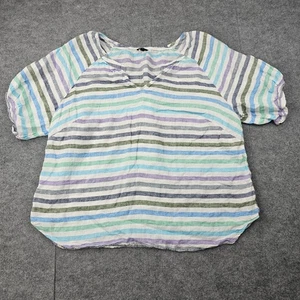 Talbots Shirt Womens 2X Multicolor Stripe Linen Coastal Colorful Beach Preppy - Picture 1 of 6