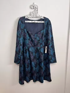 NEW MODCLOTH X-Large Thoughtful & Sweet Jacquard Knit A-Line Dress Blue Feathers - Picture 1 of 6