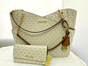 Nuevo Michael Kors MK Vanilla Signature Jet Set Bolso Grande Bolso de Hombro Cartera Conjunto - Imagen 1 de 9
