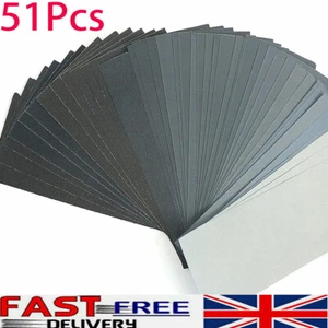 51Pcs Wet and Dry Sand Paper Mixed Assorted Grit 120-7000 Car Paint Sandpaper - Picture 1 of 10