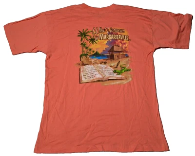 Camiseta MARGARITAVILLE CAYMAN ISLANDS Hombres Grande Coral QUÉ SUCEDE 2 Caras Usada en Excelente Condición Foto 1 de 4