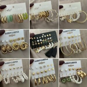 6pair/set Geometric Butterfly Stud Earrings Set Women Drop Dangle Jewellery Gift