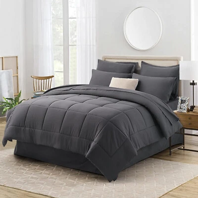 Bed in a Bag 6-Piece Queen Comforter Set Down Alternative-Sheet-Pillowcases-Gray - Image 1 of 4