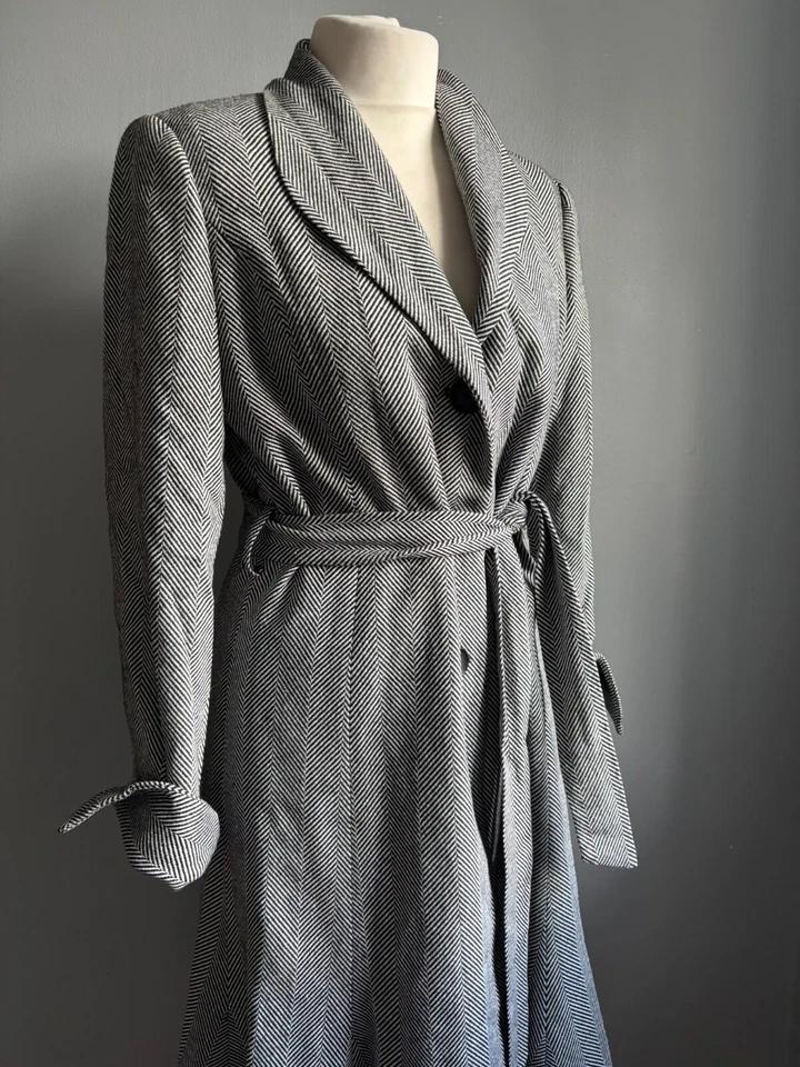 PRINCIPLES FIT FLARE COAT 14 12 black white herringbone belt princess bnwt £190 - Image 1 of 4