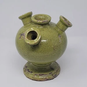 Steingut Keramik grün glasiert 4 Loch Räucherstäbchen Halter Crackleware Topf - Bild 1 von 7