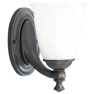 VICTORIAN COLLECTION 1-Light Venetian Bronze White Opal Glass Farmhouse Bath Van - Image 1 of 4
