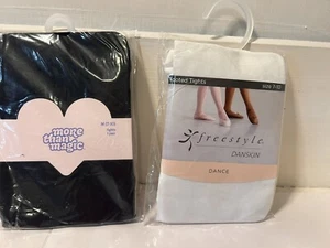 BLACK FOOTLESS 1 White footed TIGHTS, MED, 2 Pairs, GIRLS (7-10) Dance Tights - Picture 1 of 2