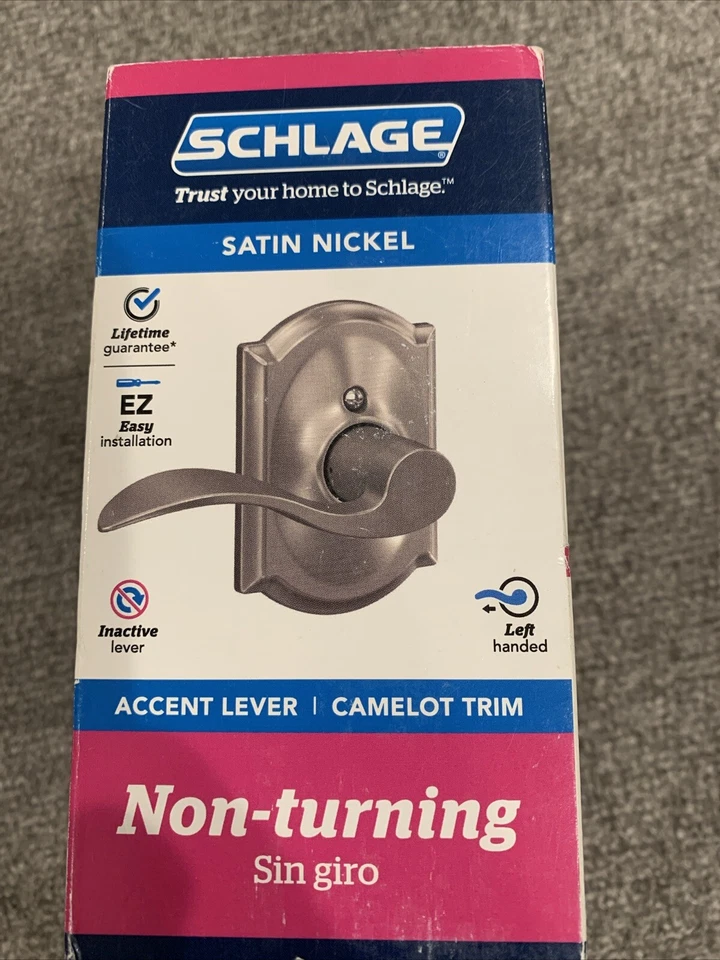 Schlage Camelot Accent Satin Nickel Residential Left-handed Dummy Door Lever F170 V ACC 619 Cam L