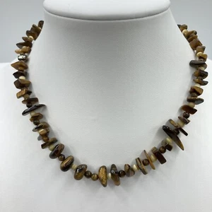 Polished Tiger's Eye Chip Bead Spacer Collar Necklace Adjustable 16"-18" Long - Picture 1 of 5
