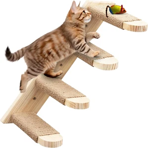 Cat Wall Steps Climbing Shelf Reversible Mounted Wooden Four Step Stairway Perch - Picture 1 of 1