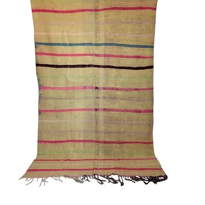 手工摩洛哥地毯浅棕色白色条纹条纹地毯复古 — 第 1/4 张图片