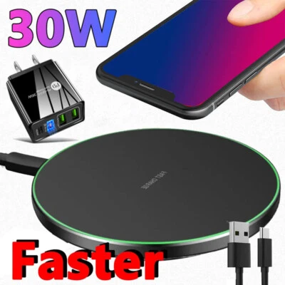 30W Max Wireless Fast Charger Charging Pad For Samsung Note20 Note10+ S10e S9 S8 - Image 1 of 4