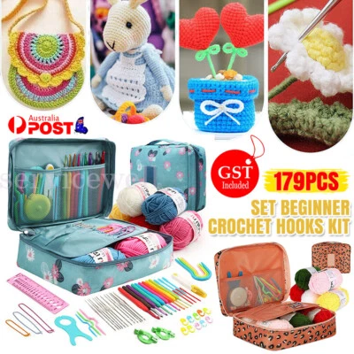 179Pcs Beginner Crochet Hooks Kit 5 Roll Yarn Knitting Needles Sewing Tools Set - image 1 of 4