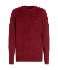TOMMY HILFIGER Burgundy Crewneck Sweater Woven Cotton Regular Fit Pullover XL - Picture 1 of 2