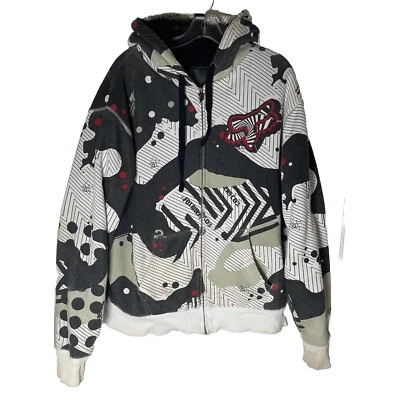 Fox Y2K AOP Racing 男式 Sasquatch 人造毛皮衬里连帽运动衫 L 码 — 第 1/4 张图片