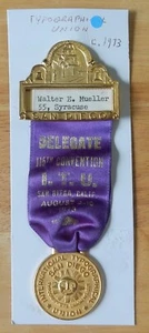 Vintage International Typographical Union Delegate Pinback Ribbon Badge (1973) - Picture 1 of 4